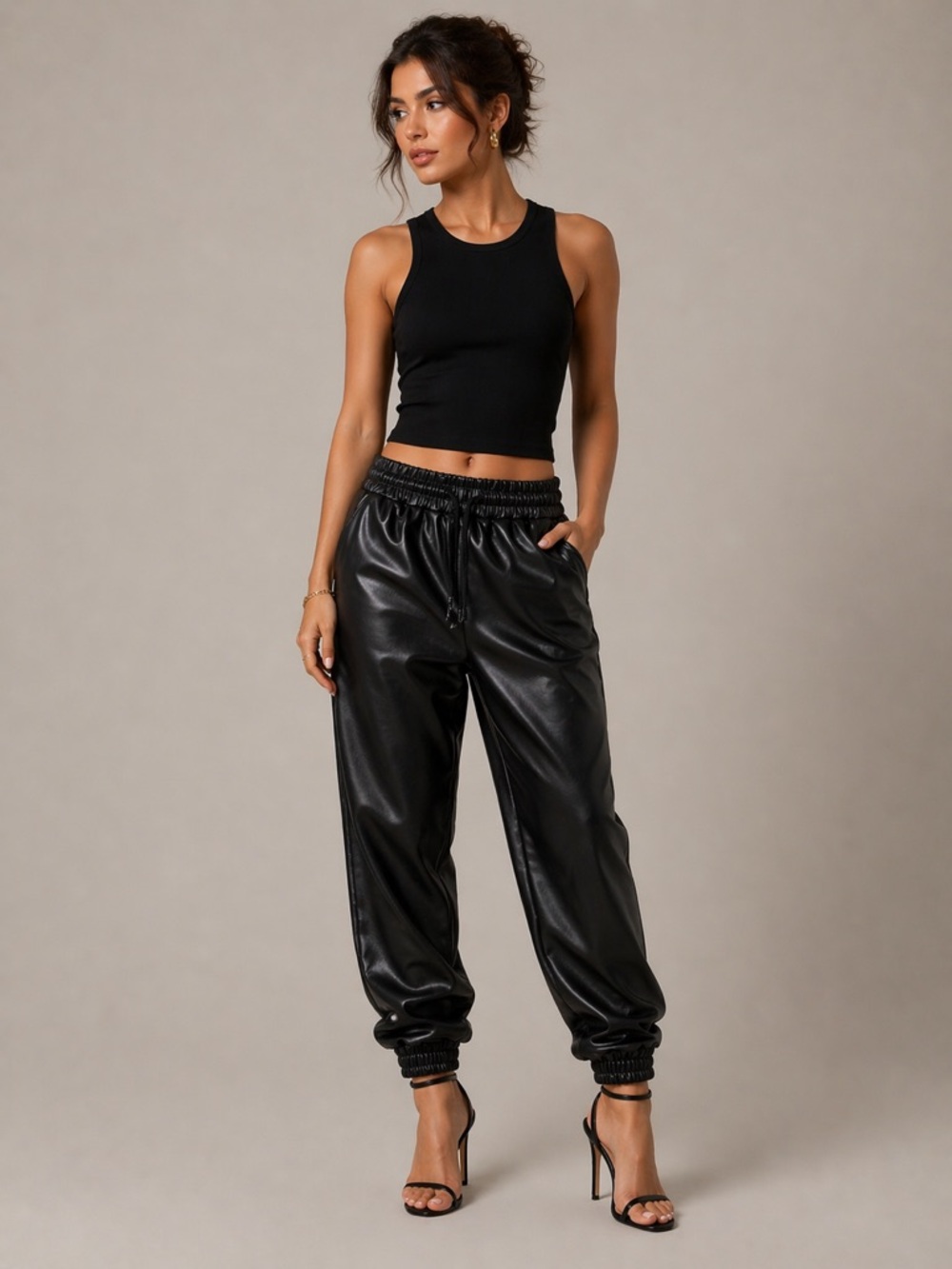 Faux Leather Black Jogger Pants